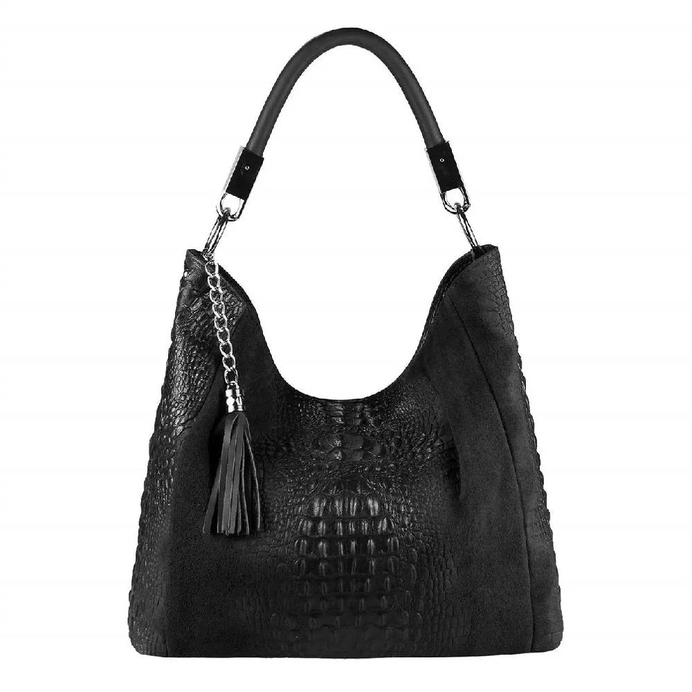 OBC Made in Italy DAMEN LEDER TASCHE KROKO-Prägung Shopper Tote Bag Wildleder Schultertasche Handtasche Business DIN-A4 Lagerräumung