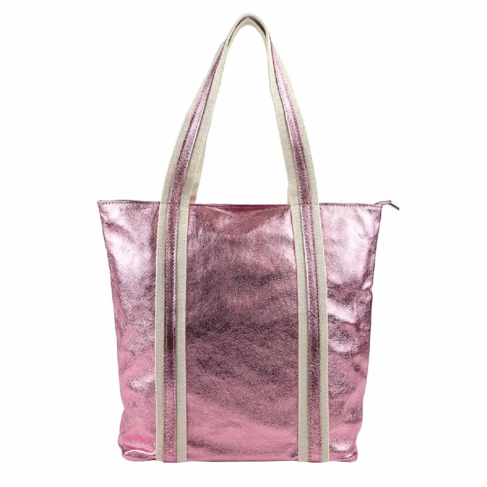 OBC Made in Italy DAMEN METALLIC ECHT LEDER HAND-TASCHE Shopper Schultertasche Tote Bag Umhängetasche Ledertasche Din-A4 Handtasche Beuteltasche Kostenlose Rückgabe