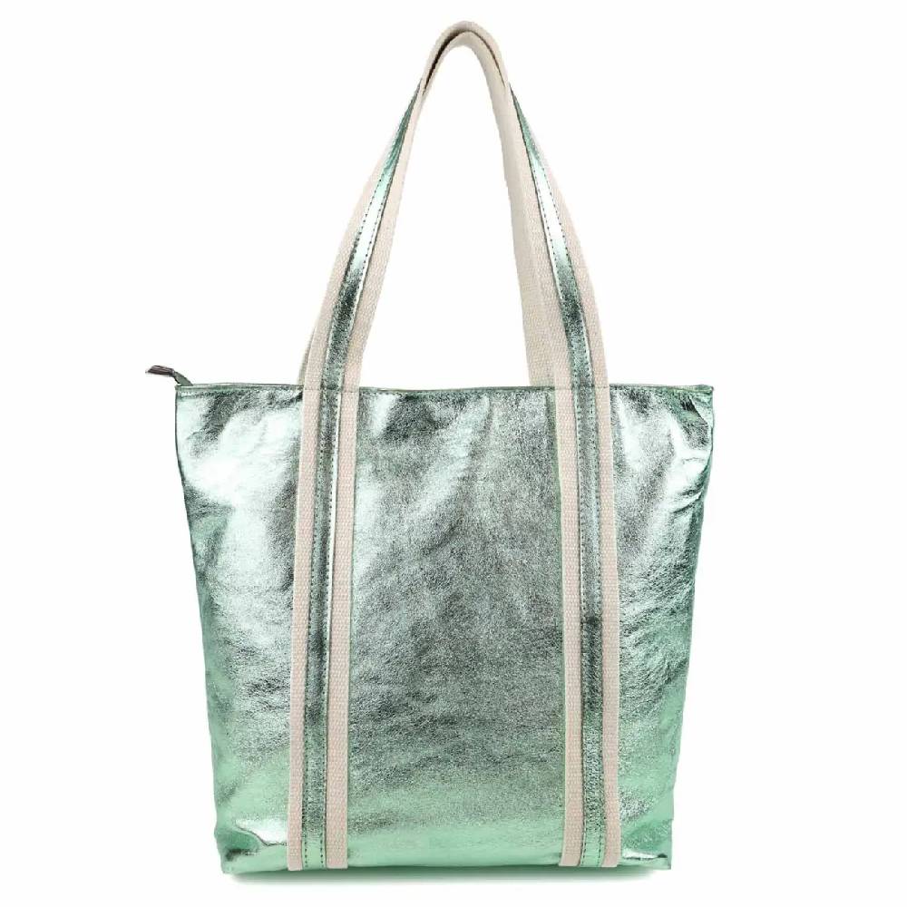 OBC Made in Italy DAMEN METALLIC ECHT LEDER HAND-TASCHE Shopper Schultertasche Tote Bag Umhängetasche Ledertasche Din-A4 Handtasche Beuteltasche Kostenlose Rückgabe