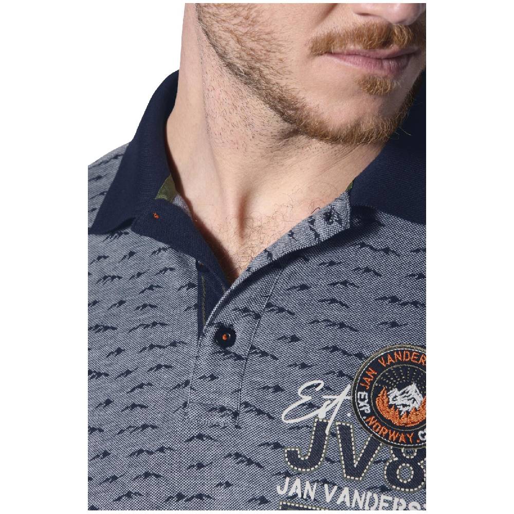 Jan Vanderstorm Poloshirt HALVESEN blau gemustert Tiefpreis