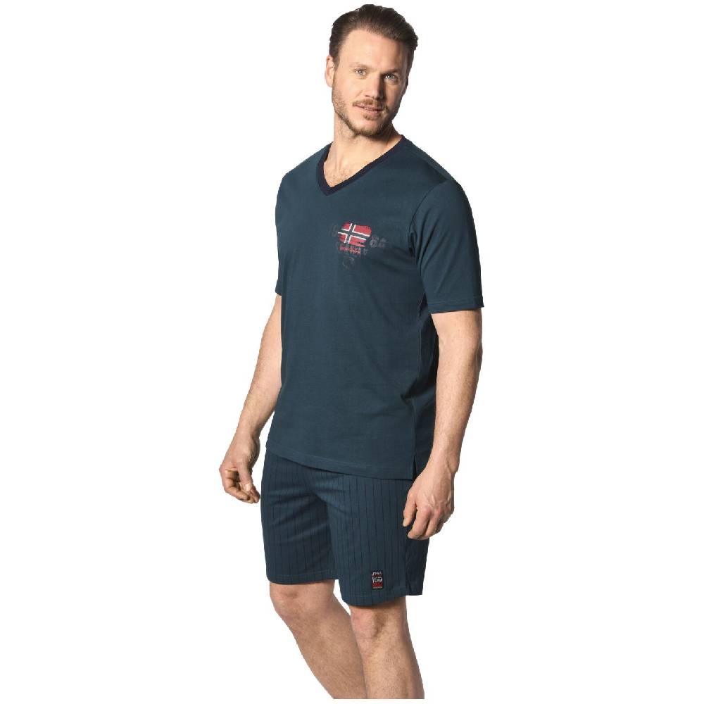 Jan Vanderstorm Kurze Schlafhose BARO petrol gestreift Fabrik Onlineshop