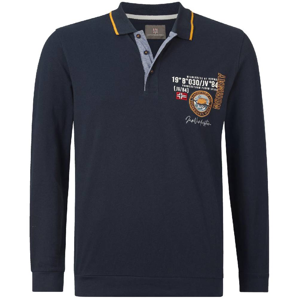 Jan Vanderstorm Langarm-Poloshirt LOKI dunkelblau
