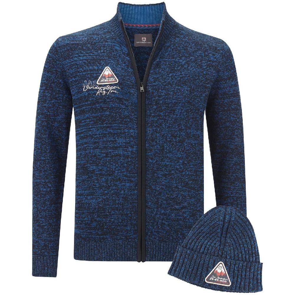 Jan Vanderstorm Strickjacke mit Mütze APKE blau melange Zeitbegrenzte Promotion