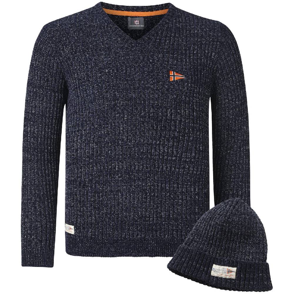 Jan Vanderstorm Pullover mit Mütze RONAI dunkelblau melange Sonderangebot der Fabrik
