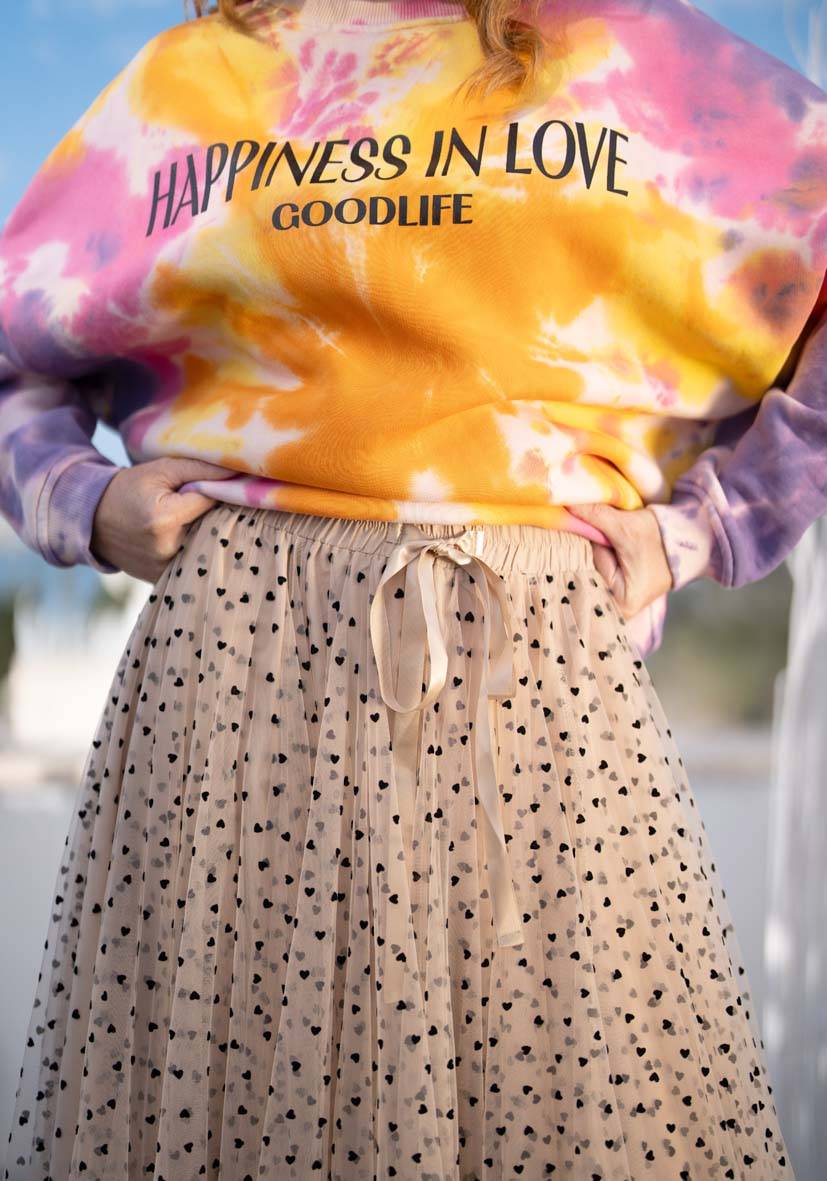 Miss Goodlife Maxirock Tüll Hearts allover – sand Räumungsverkauf
