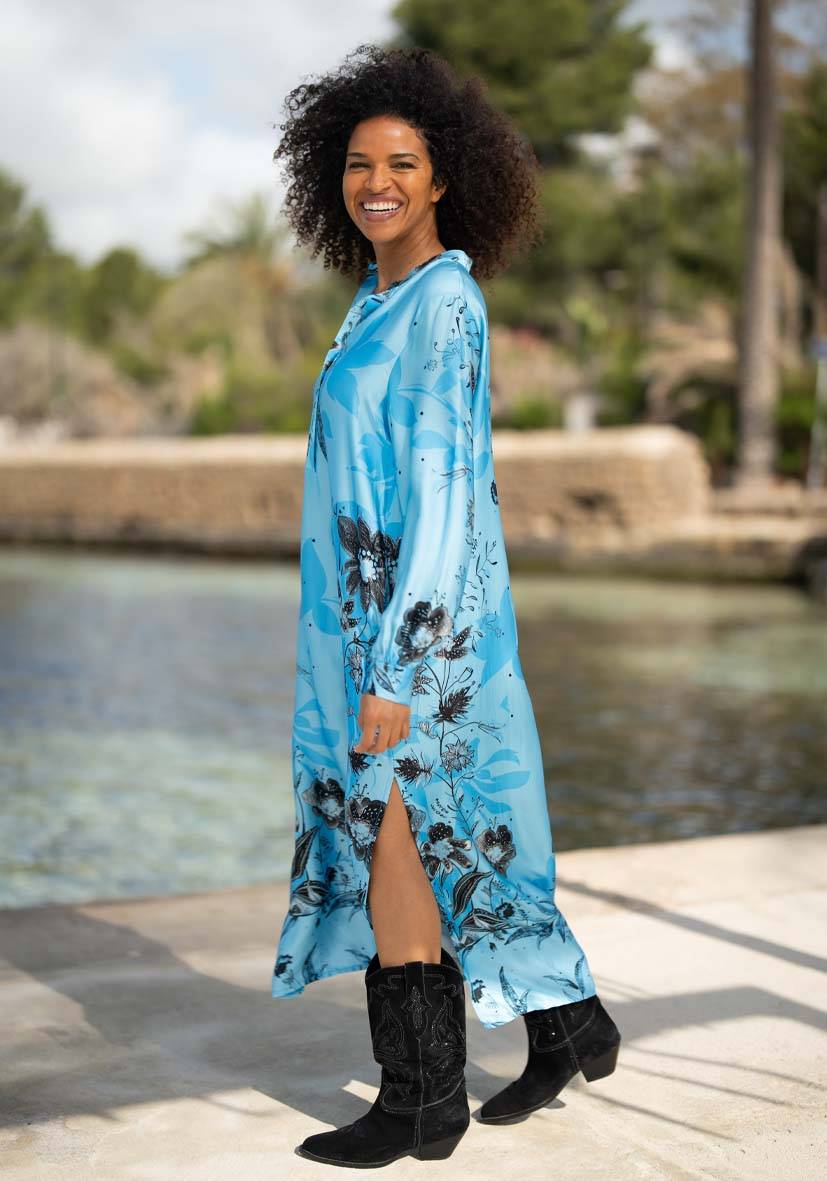 Miss Goodlife Dress Blue Flower Midi Bis zu 50% Rabatt
