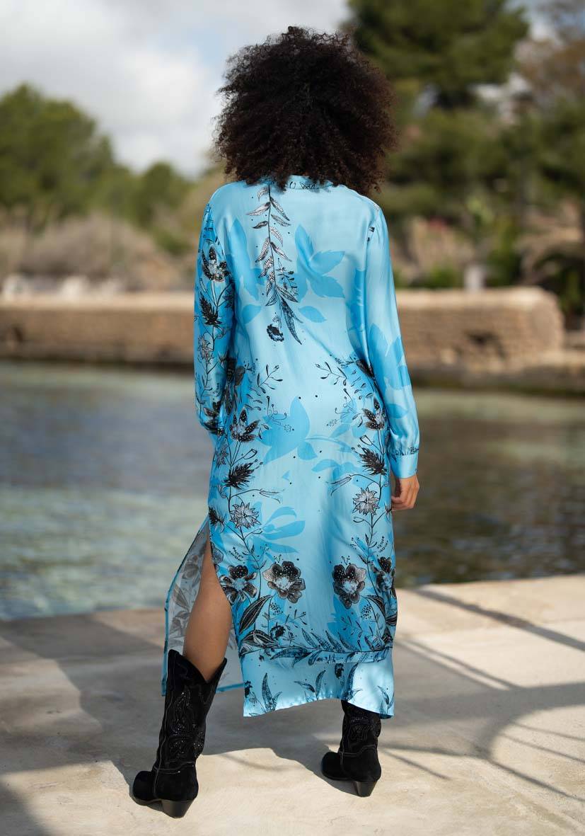 Miss Goodlife Dress Blue Flower Midi Bis zu 50% Rabatt