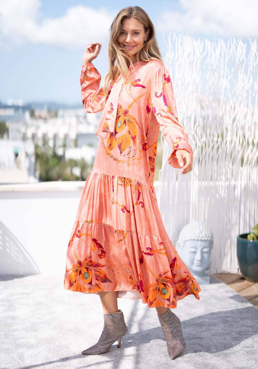 Miss Goodlife Dress Orange Flowers Limitierter Zeitrabatt