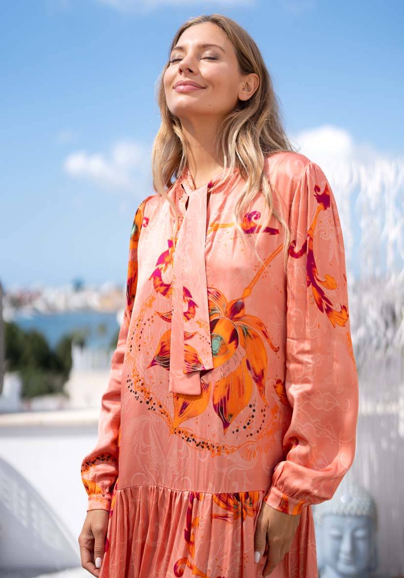 Miss Goodlife Dress Orange Flowers Limitierter Zeitrabatt