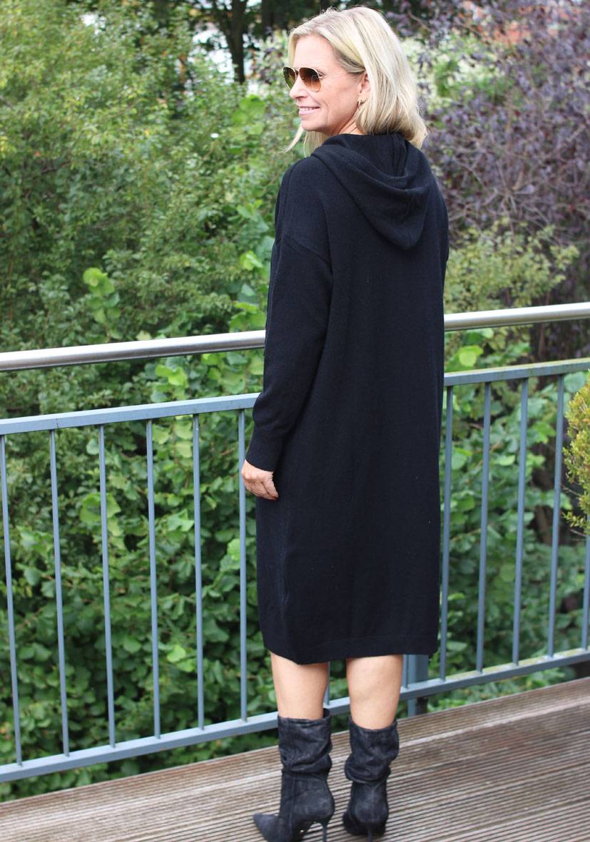 Miss Goodlife Dress Knitted Hoodie long – black Flash Sale