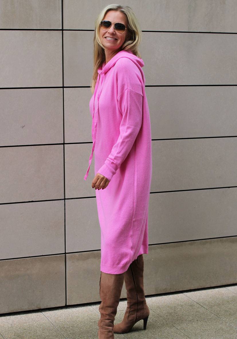 Miss Goodlife Dress Knitted Hoodie long – pink Preisnachlass