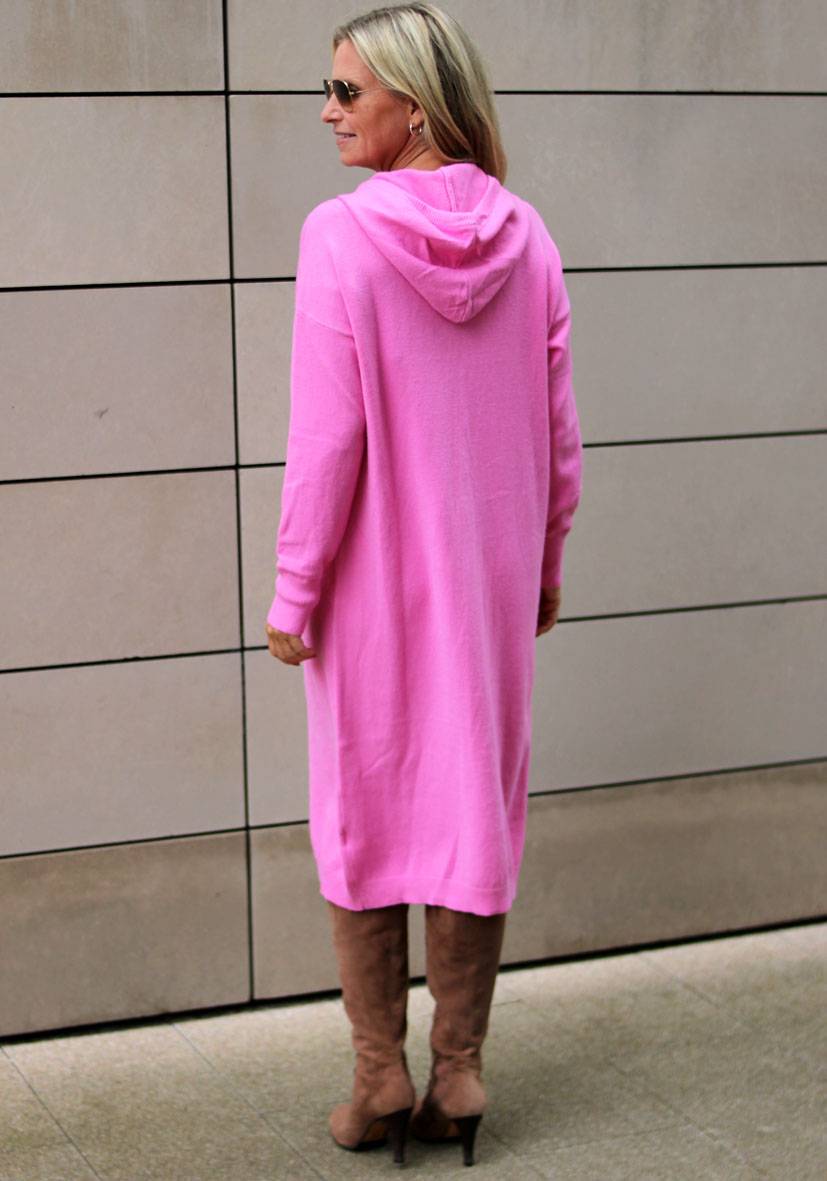 Miss Goodlife Dress Knitted Hoodie long – pink Preisnachlass