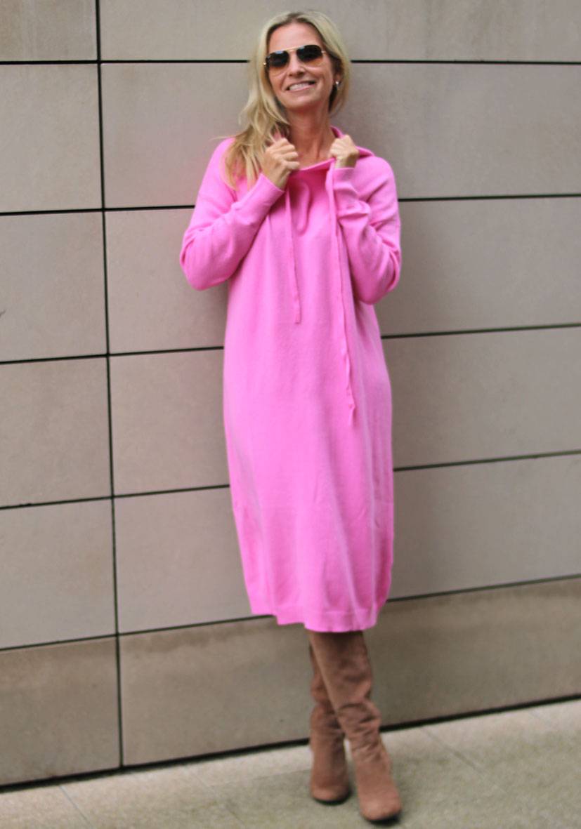 Miss Goodlife Dress Knitted Hoodie long – pink Preisnachlass