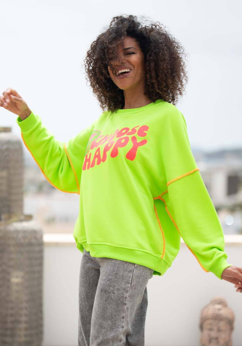 Miss Goodlife Roundneck Choose Happy Strass – neongreen Speichern exportieren