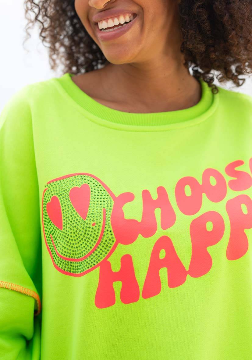 Miss Goodlife Roundneck Choose Happy Strass – neongreen Speichern exportieren