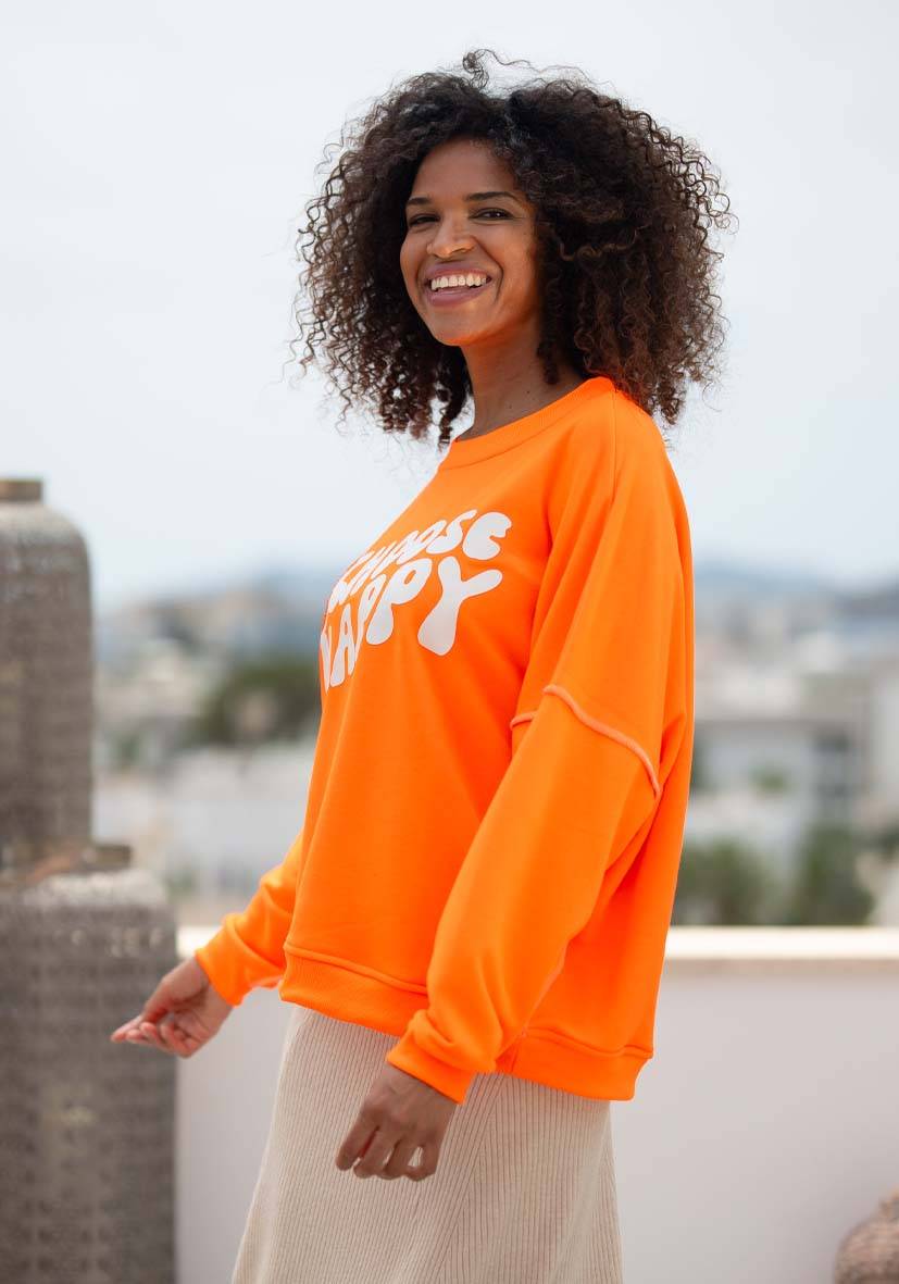 Miss Goodlife Roundneck Choose Happy Strass – neonorange Black Friday Preise