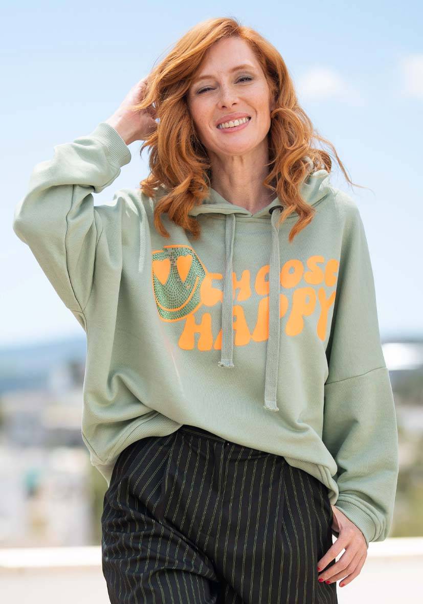 Miss Goodlife Hoodie Choose Happy Strass – almond Im Verkauf