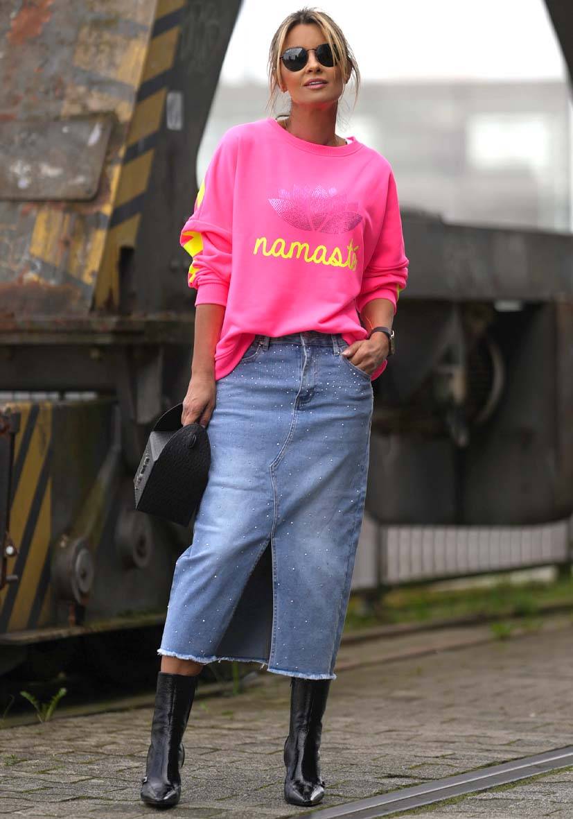 Miss Goodlife Roundneck Double Namasté Strass – neonpink Rabatte dieses Monats