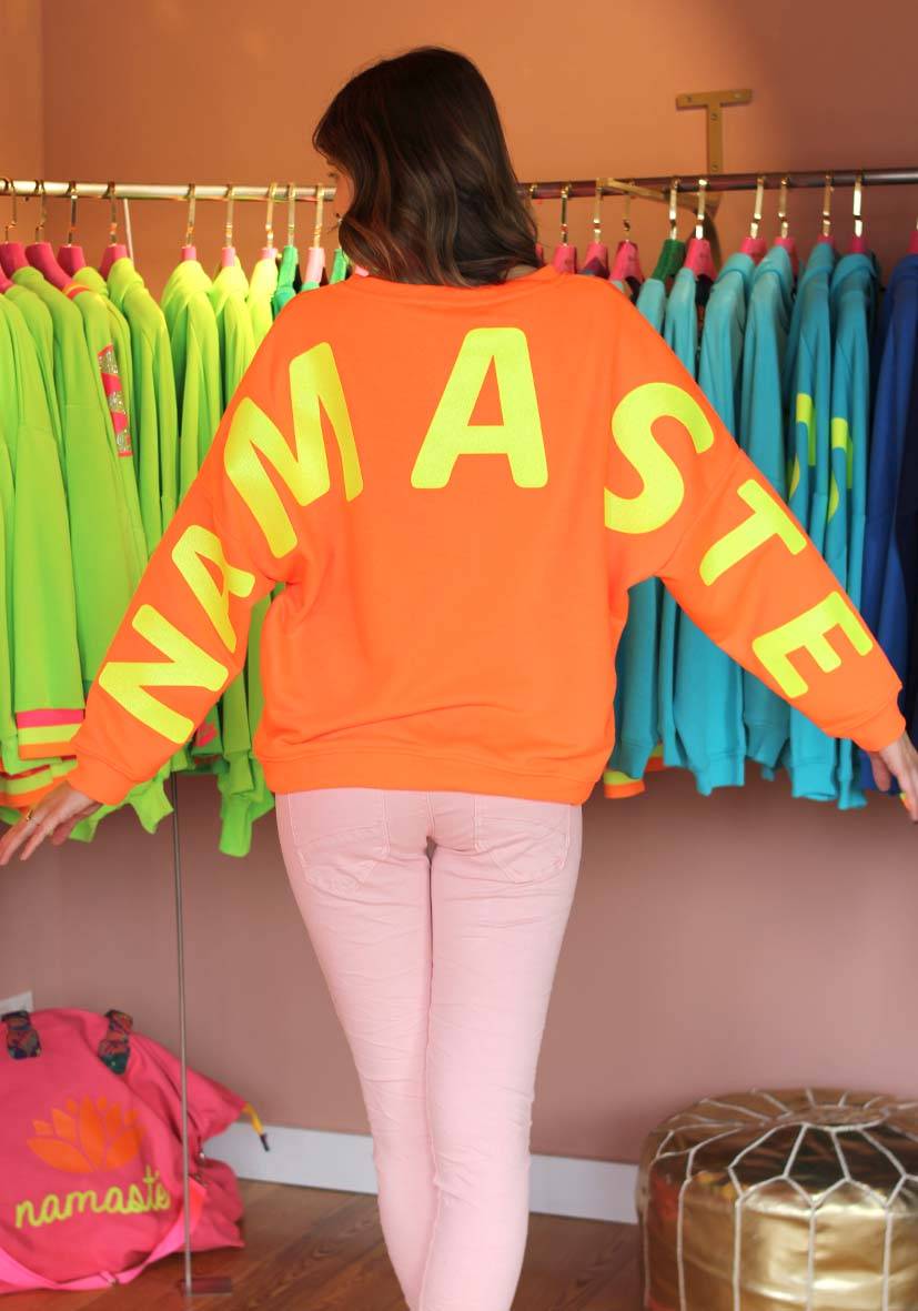 Miss Goodlife Roundneck Double Namasté Glitter – neonorange Verkauf