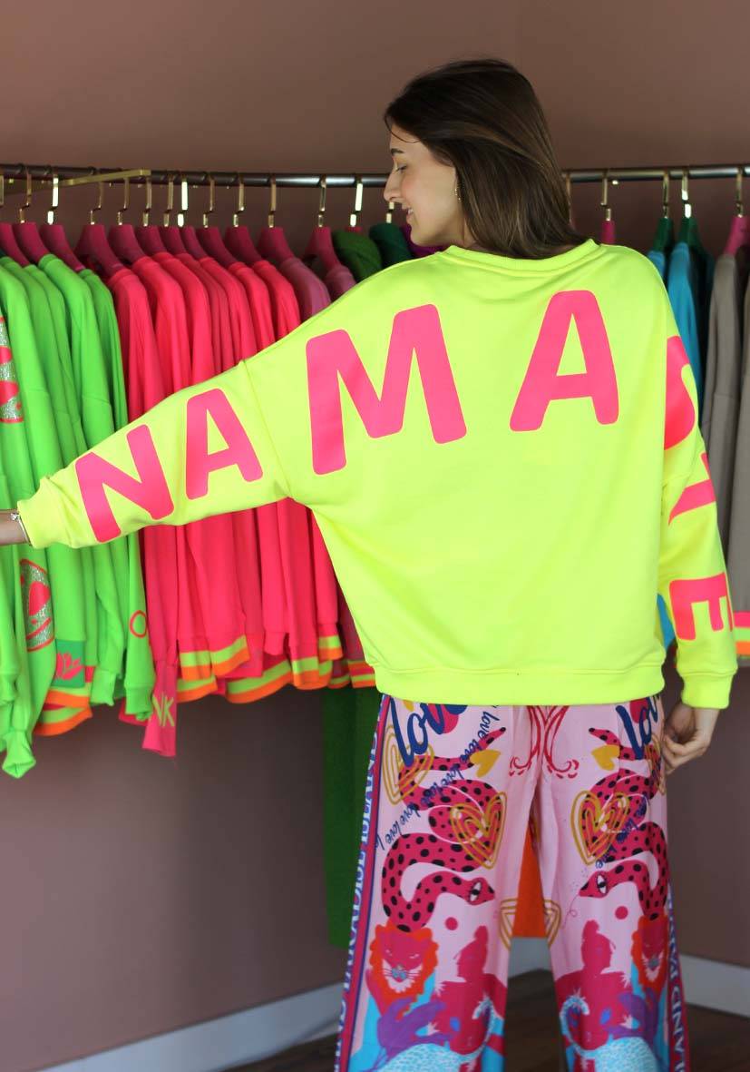 Miss Goodlife Roundneck Double Namasté Strass – neonyellow Schlussverkauf