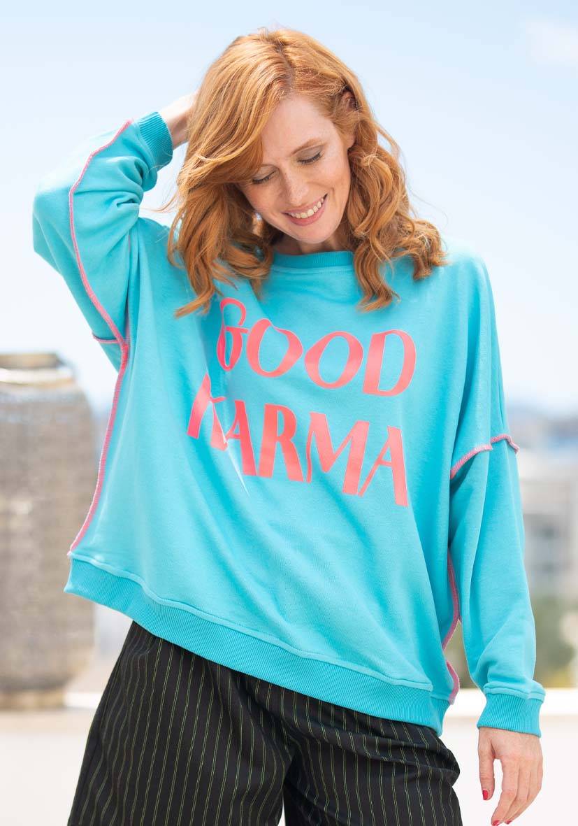 Miss Goodlife Roundneck Good Karma Good Luck – turquoise Kostenloser Versand