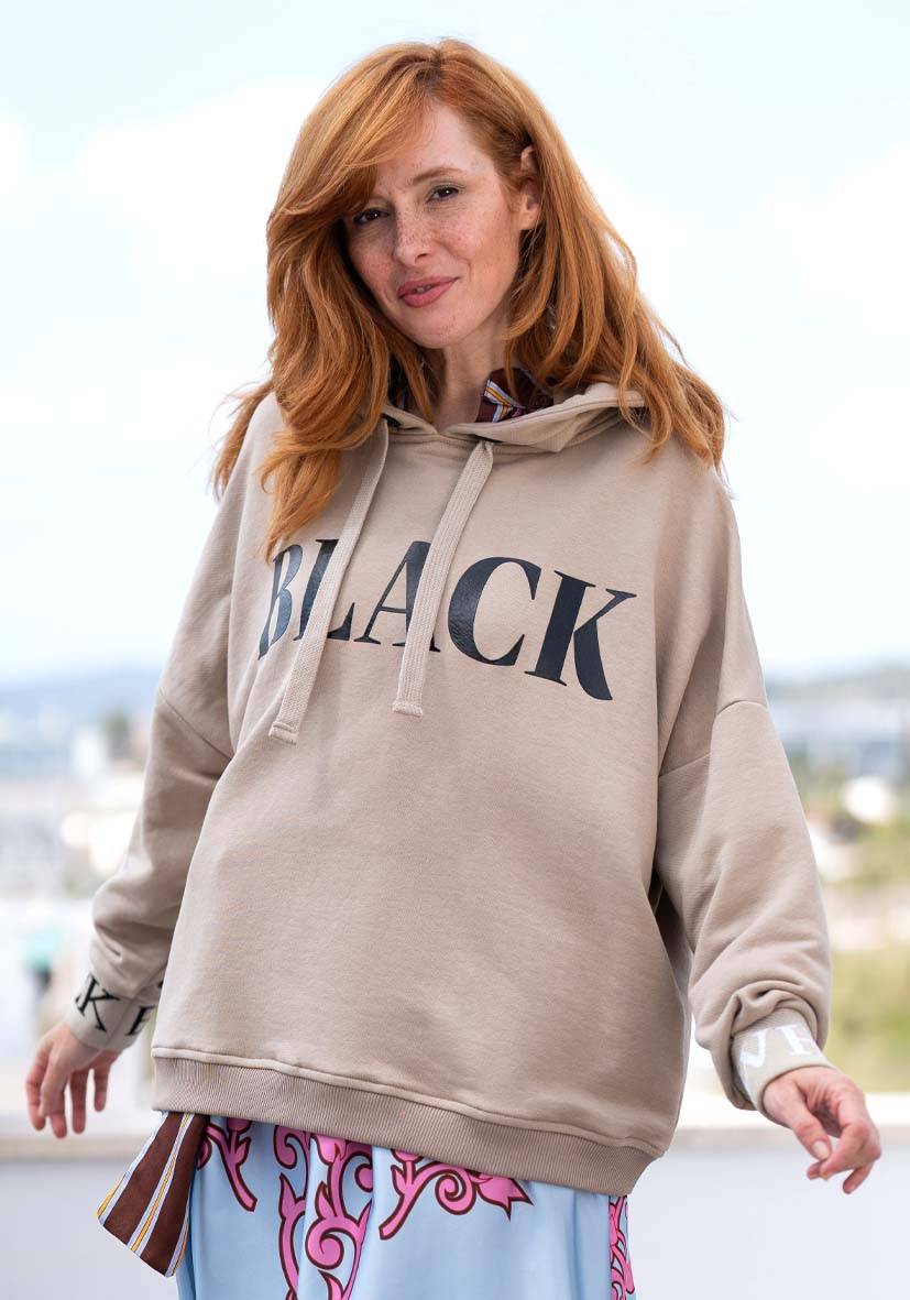 Miss Goodlife Hoodie Black and White – sand Versandkostenfrei