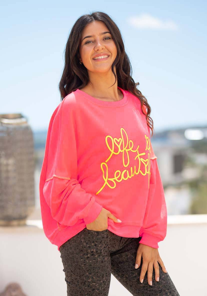 Miss Goodlife Roundneck Life is beautiful – neonpink Online Shopping