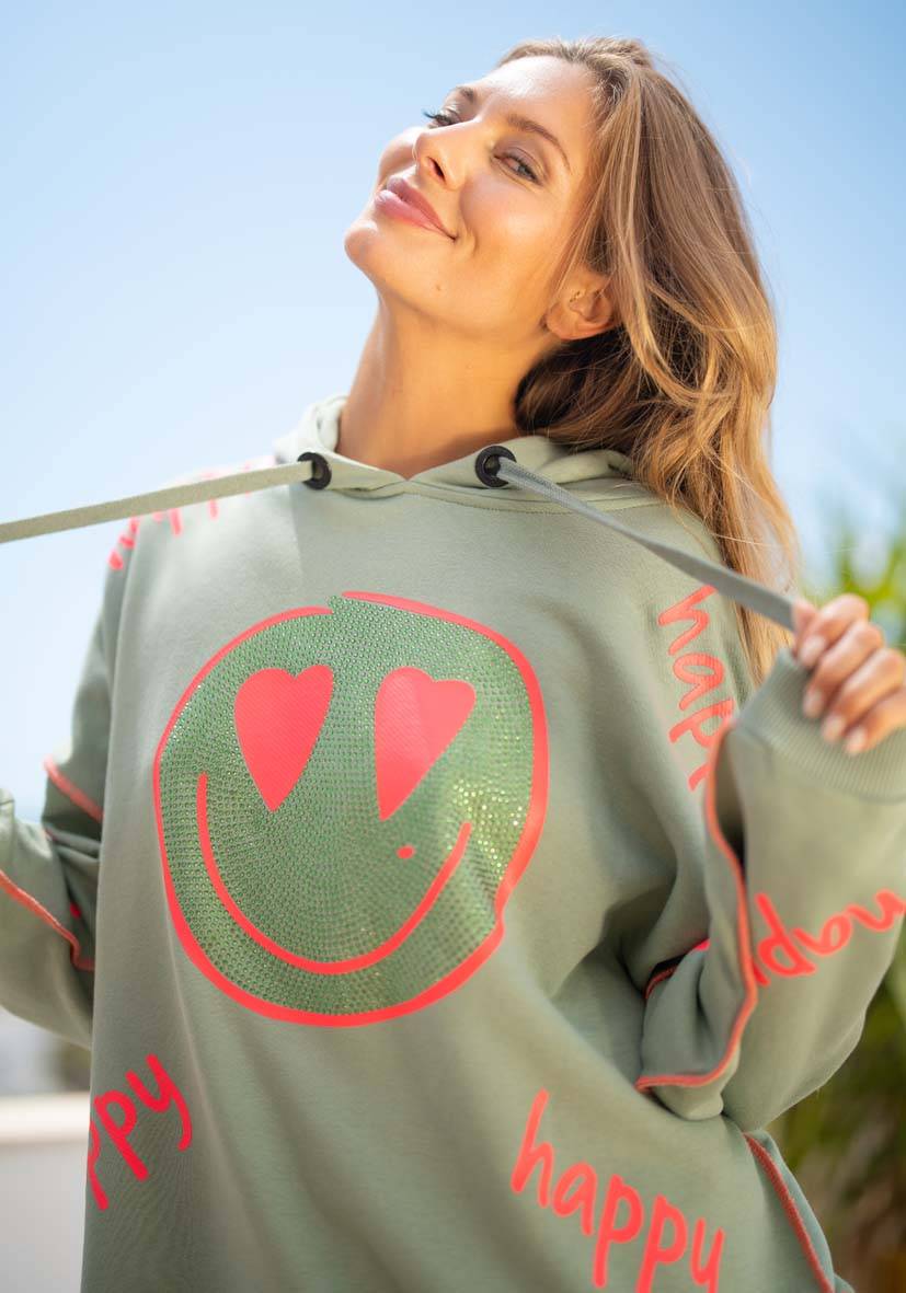 Miss Goodlife Hoodie Happy Heartface Strass – almond Tägliche Deals