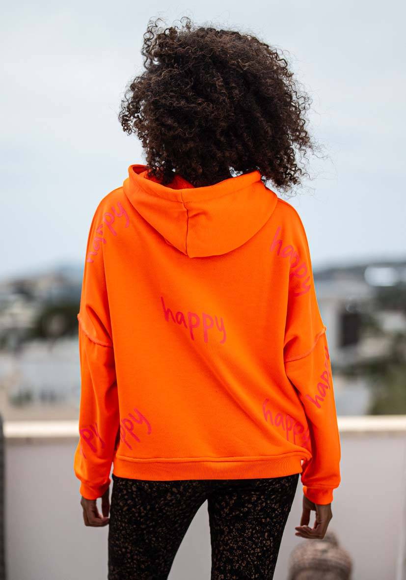 Miss Goodlife Hoodie Happy Heartface Strass – neonorange Sonderangebote