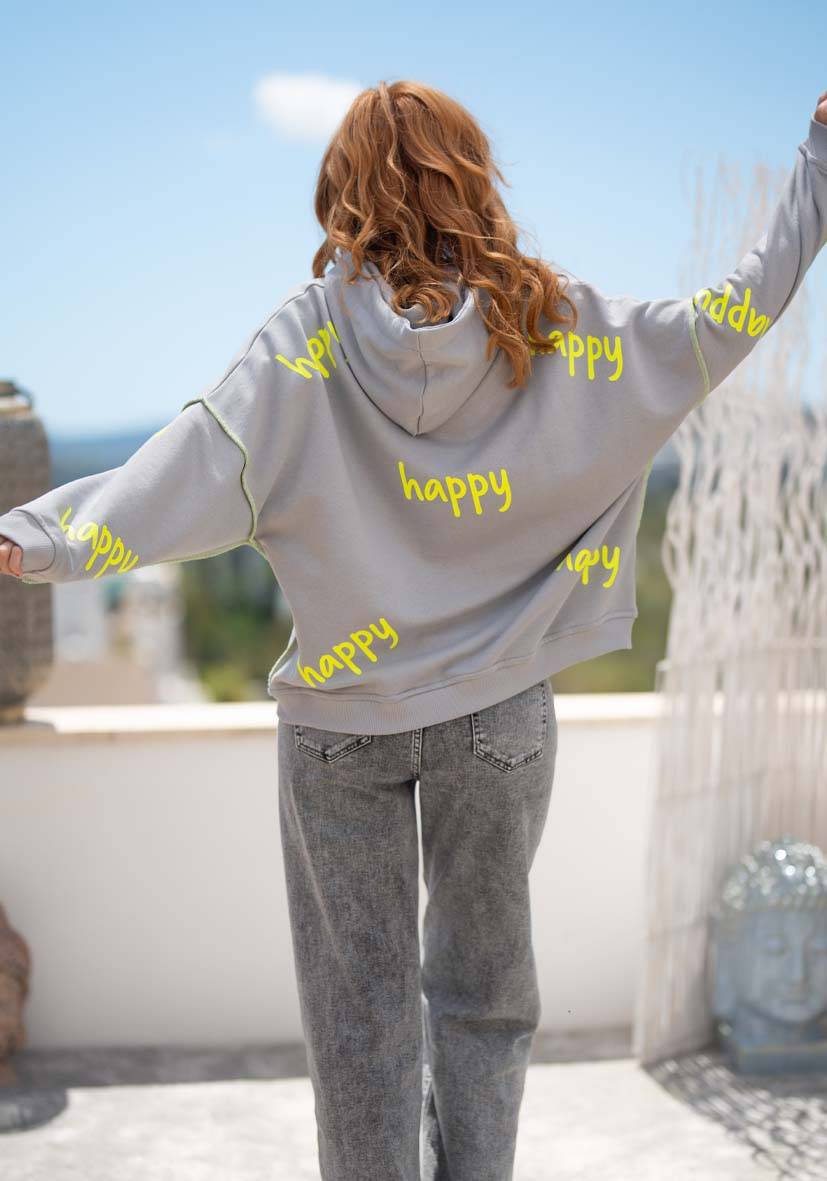Miss Goodlife Hoodie Happy Heartface Strass – grey Riesige Ersparnisse
