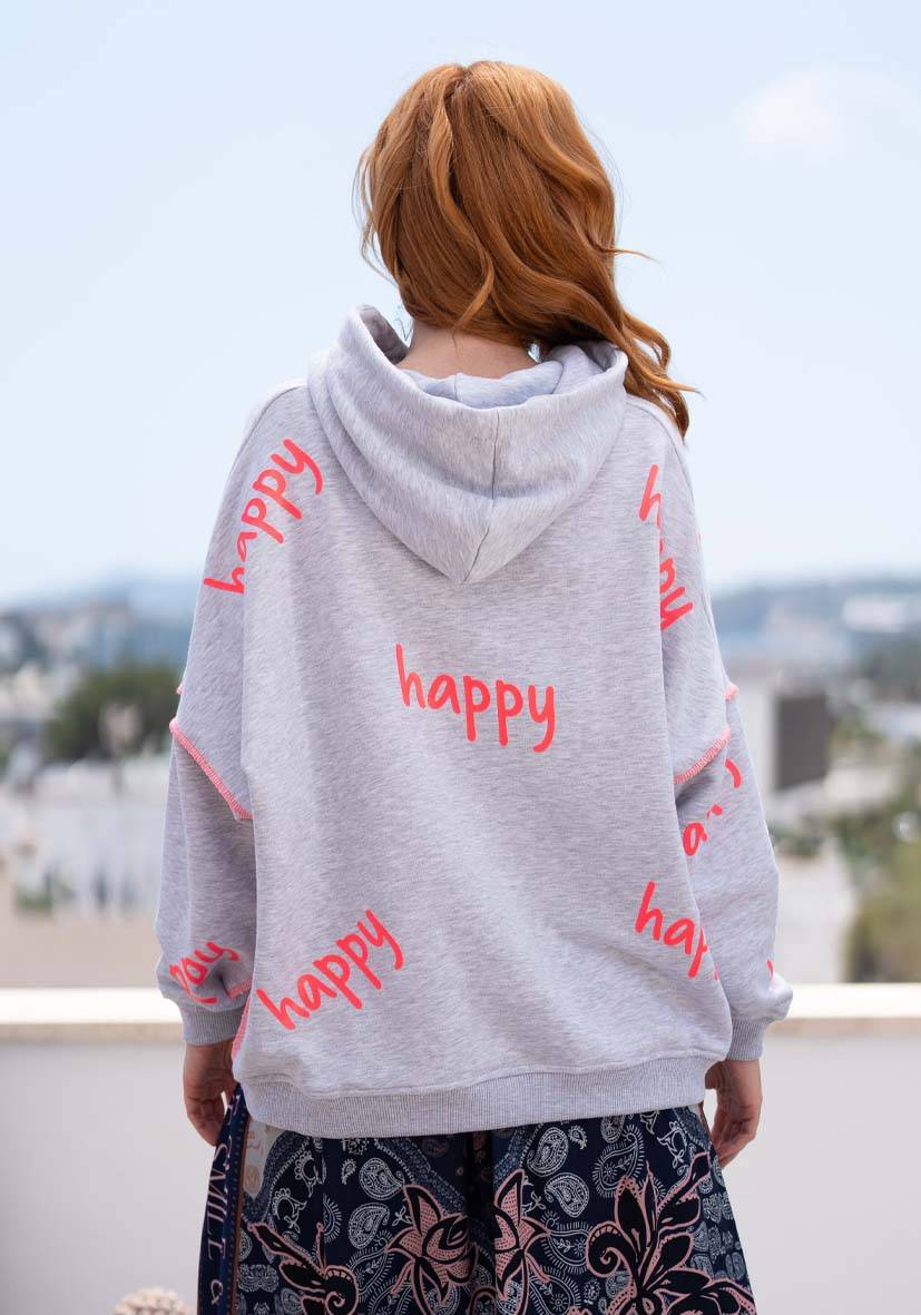 Miss Goodlife Hoodie Happy Heartface Strass – grey Tiefpreis