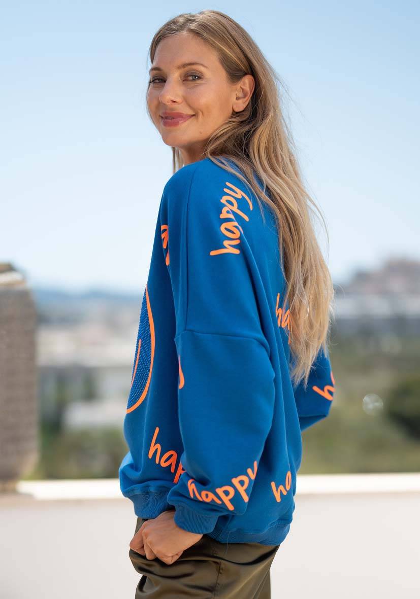Miss Goodlife Roundneck Happy Heartface Strass – blue Letzte 3 Tage