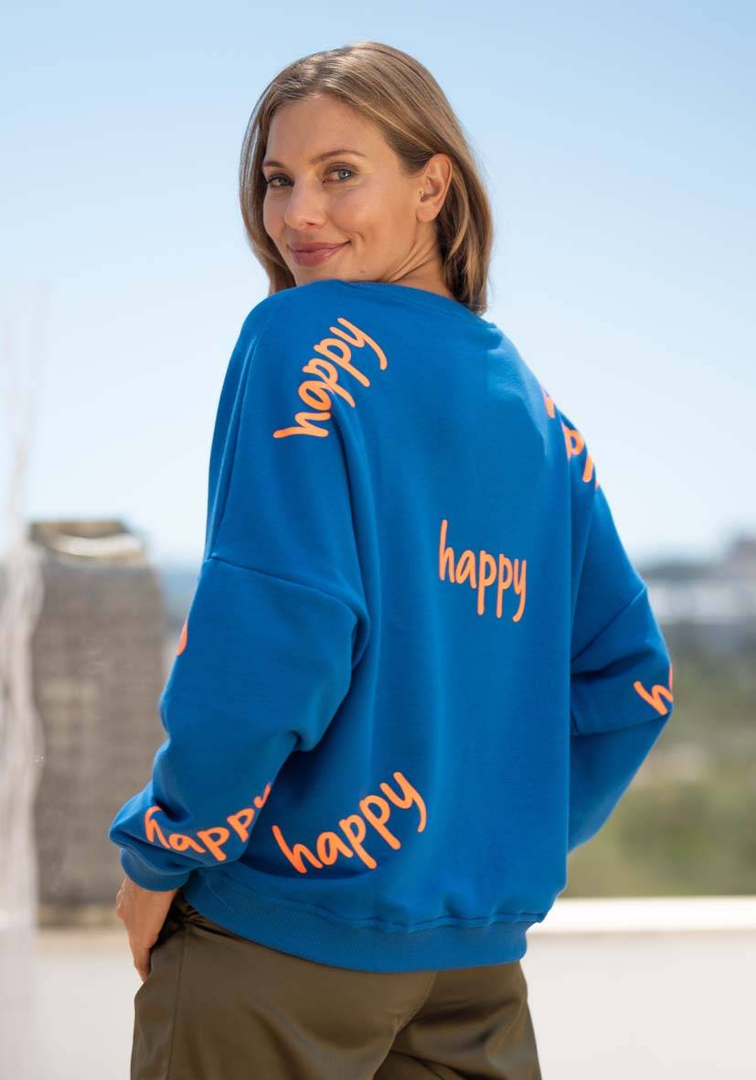 Miss Goodlife Roundneck Happy Heartface Strass – blue Letzte 3 Tage
