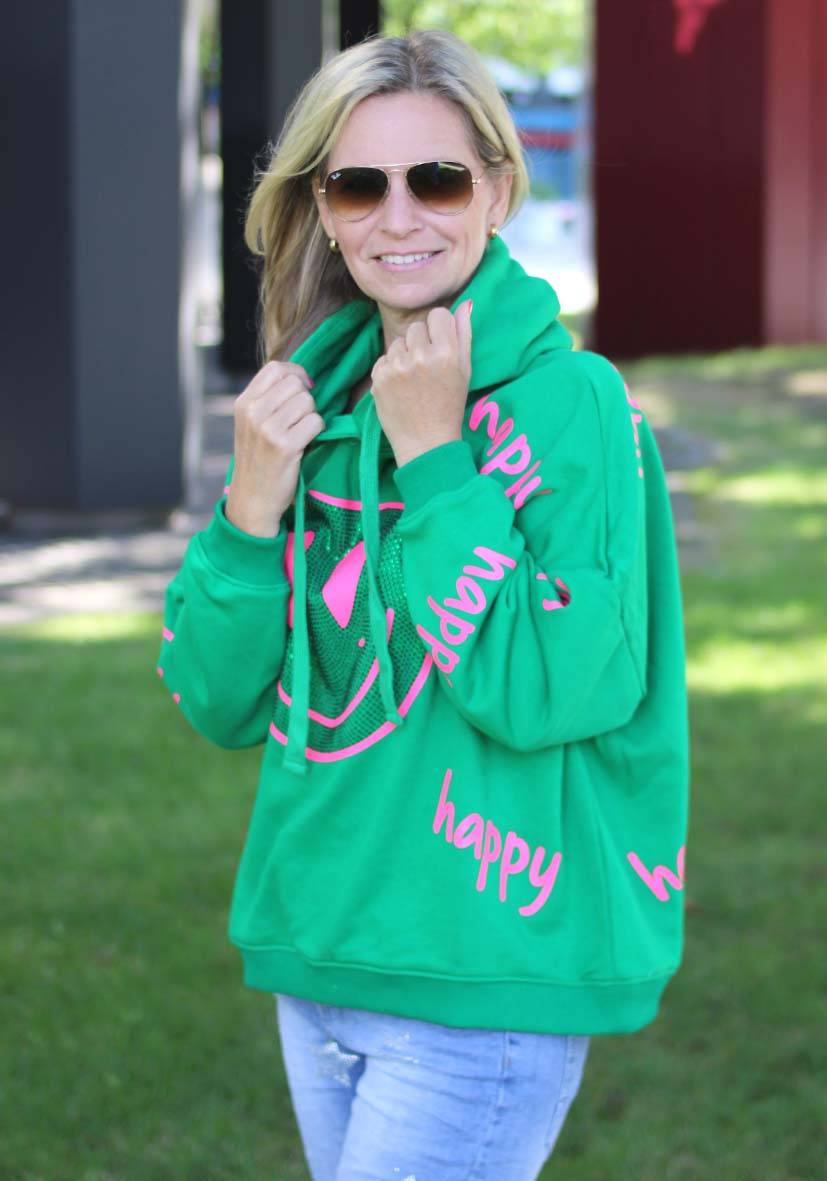 Miss Goodlife Hoodie Happy Heartface Strass – green Bis zu 60% Rabatt