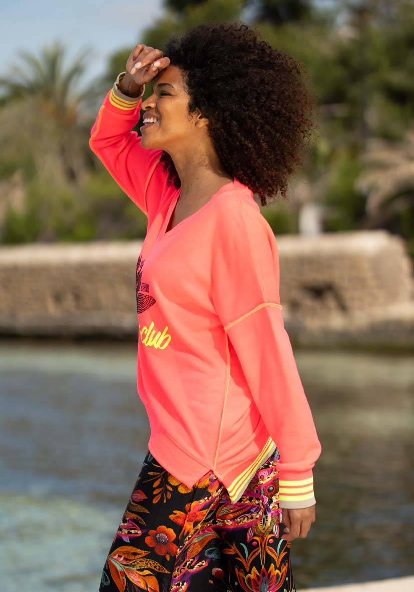Miss Goodlife V-Neck Good Energy Namasté Strass – neonpink Clearance-Verkauf