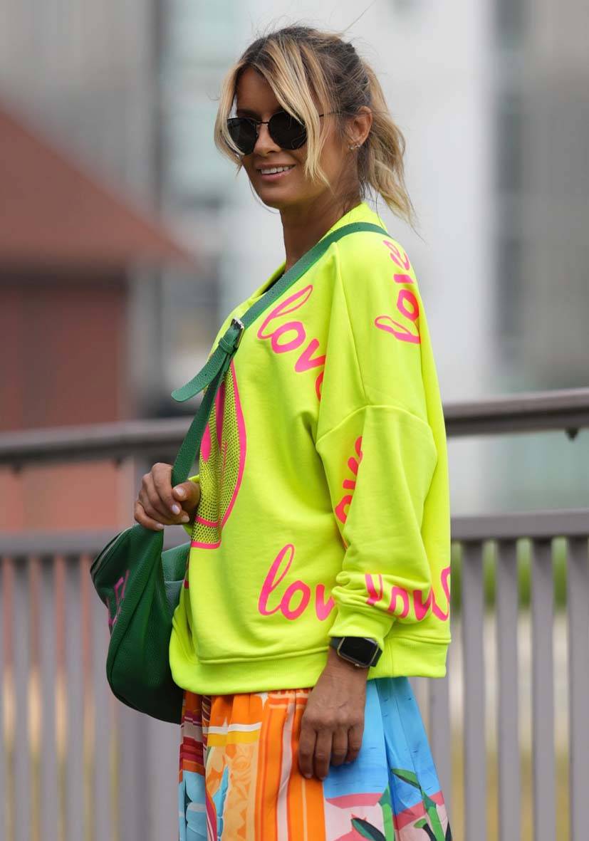 Miss Goodlife Roundneck Love Heartface Strass – neonyellow Begrenztes Angebot
