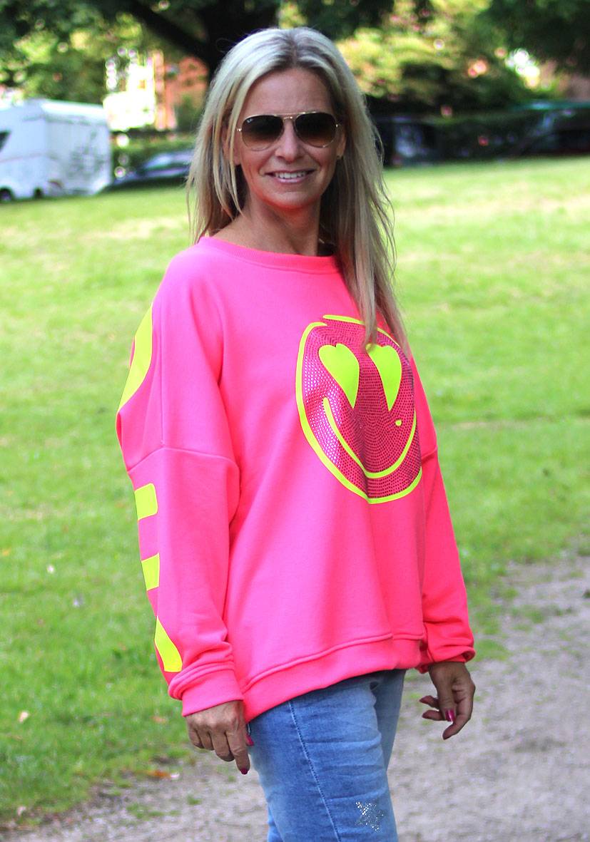 Miss Goodlife Roundneck Famous Heartface Strass – neonpink Osterangebot