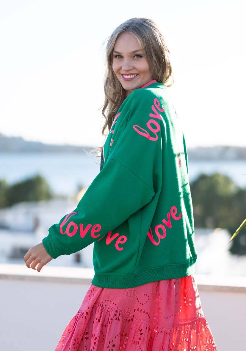 Miss Goodlife Roundneck Love Heartface Strass – green Vatertagsangebot