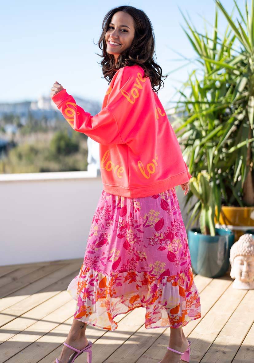 Miss Goodlife Roundneck Love Heartface Strass – neonpink Valentinstagsangebot