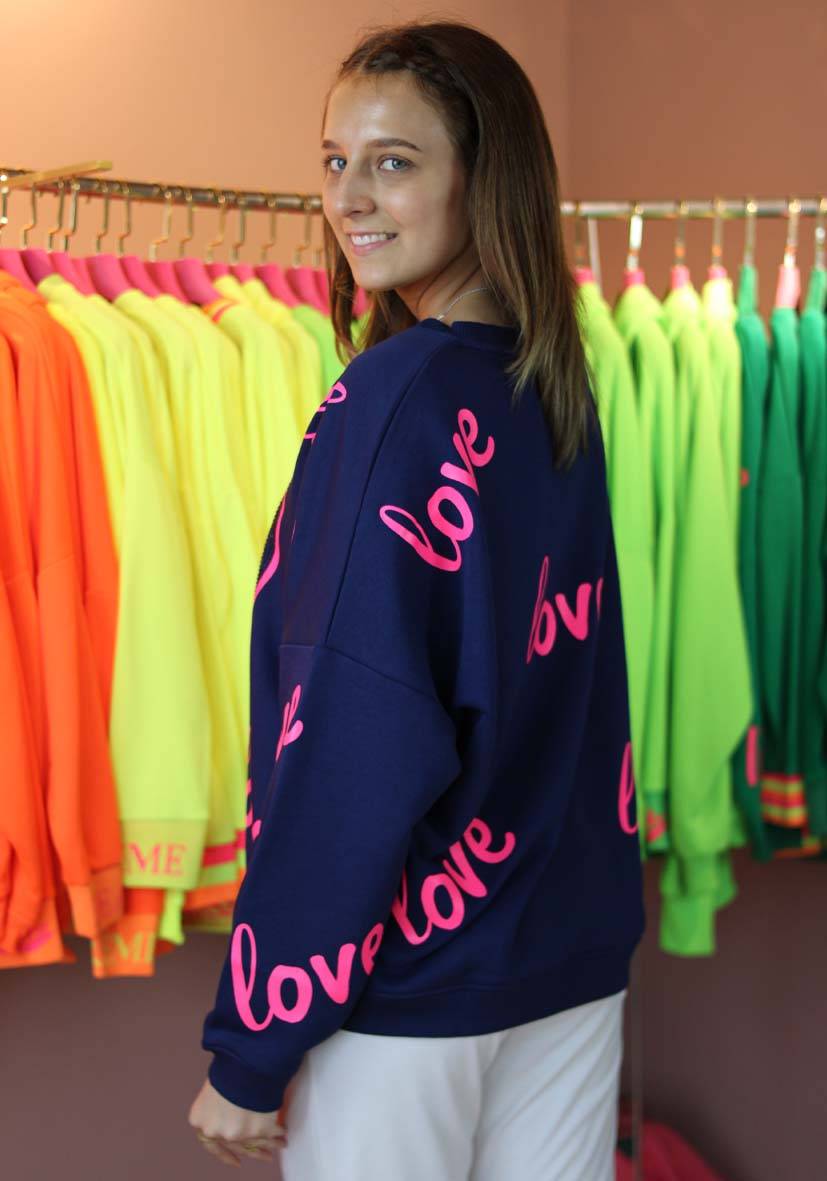Miss Goodlife Roundneck Love Heartface Strass – darkblue Jubiläumsangebot