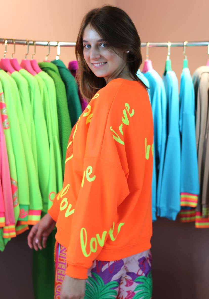 Miss Goodlife Roundneck Love Heartface Strass – neonorange Neueste Mode