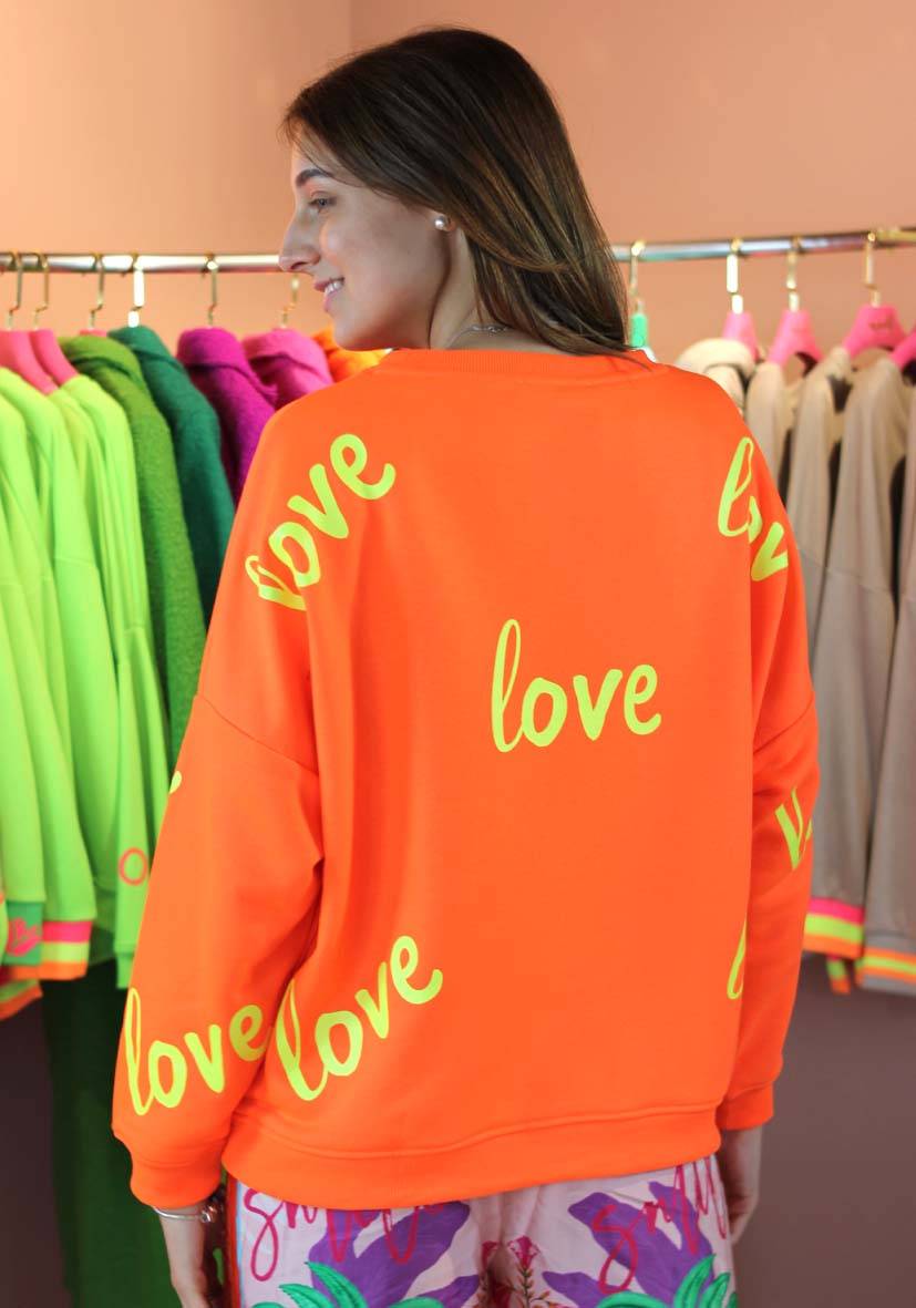 Miss Goodlife Roundneck Love Heartface Strass – neonorange Neueste Mode