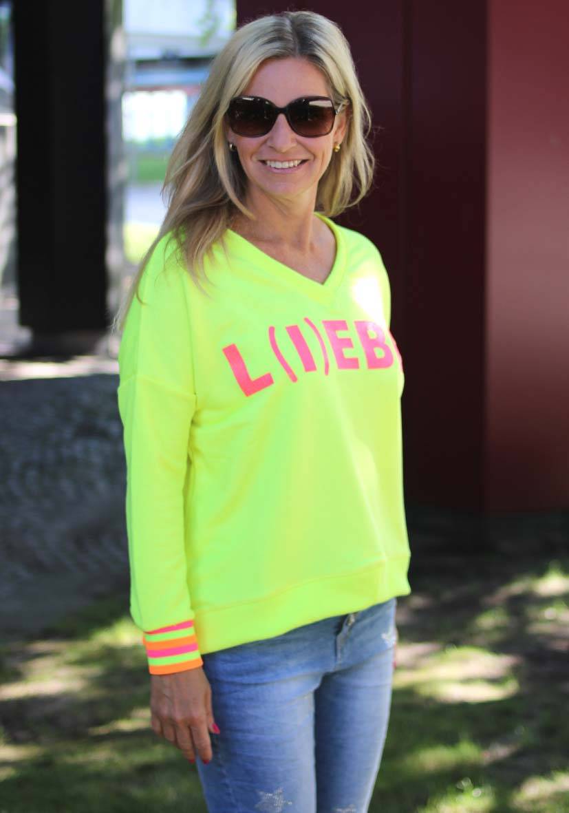 Miss Goodlife V-Neck L(i)ebe Glitter – neonyellow Letzte 2 Tage