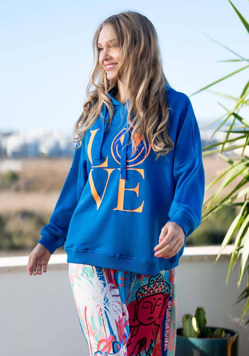 Miss Goodlife Hoodie Love Heartface – blue/neonorange Zeitbegrenzte Promotion