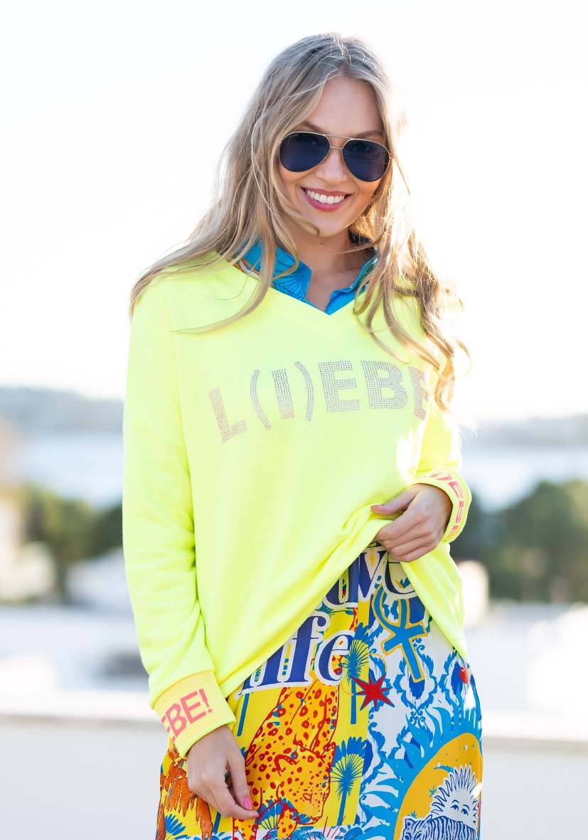 Miss Goodlife V-Neck L(i)ebe Strass – neonyellow/rose Bis zu 60% Rabatt