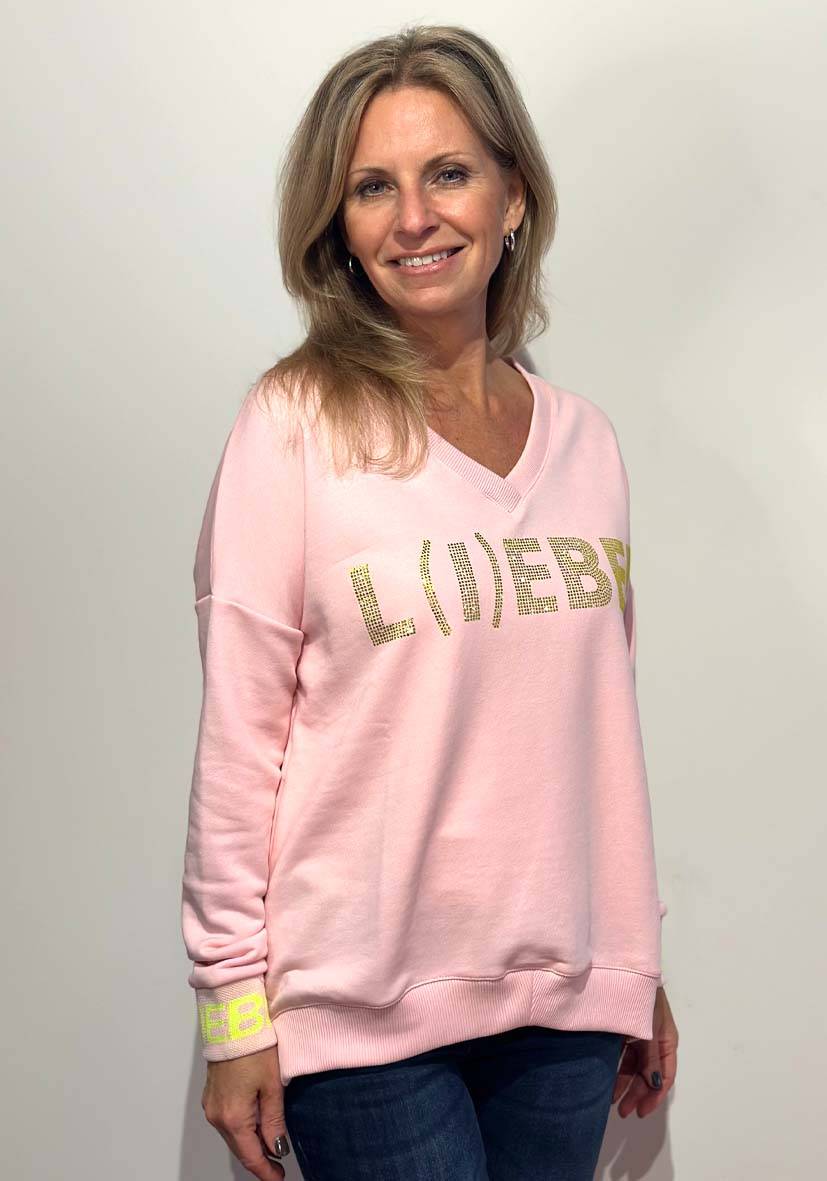 Miss Goodlife V-Neck L(i)ebe Strass – rose/neonyellow Nur für heute