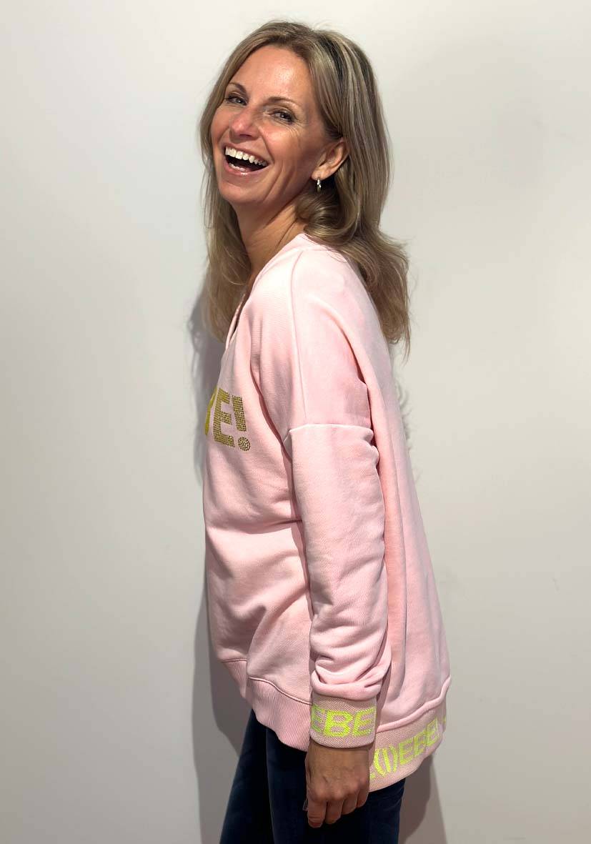 Miss Goodlife V-Neck L(i)ebe Strass – rose/neonyellow Nur für heute