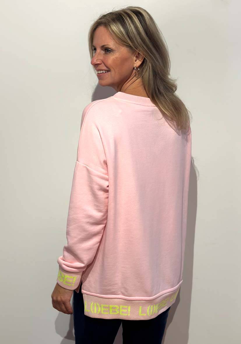 Miss Goodlife V-Neck L(i)ebe Strass – rose/neonyellow Nur für heute