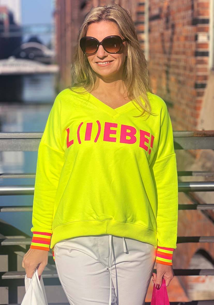 Miss Goodlife V-Neck Liebe – neonyellow Sonderangebot der Fabrik