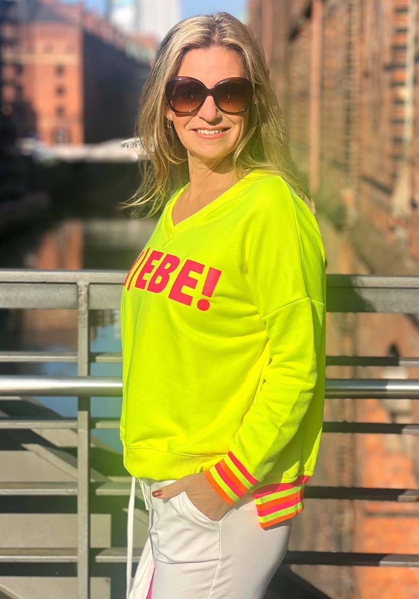Miss Goodlife V-Neck Liebe – neonyellow Sonderangebot der Fabrik